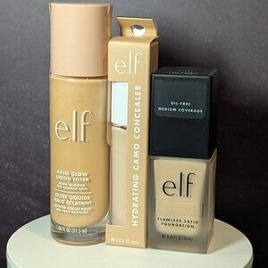 elf Satin Foundation in Snow + Halo Glow 1 Fair + Hydrating Camo Fair Rose NIB
